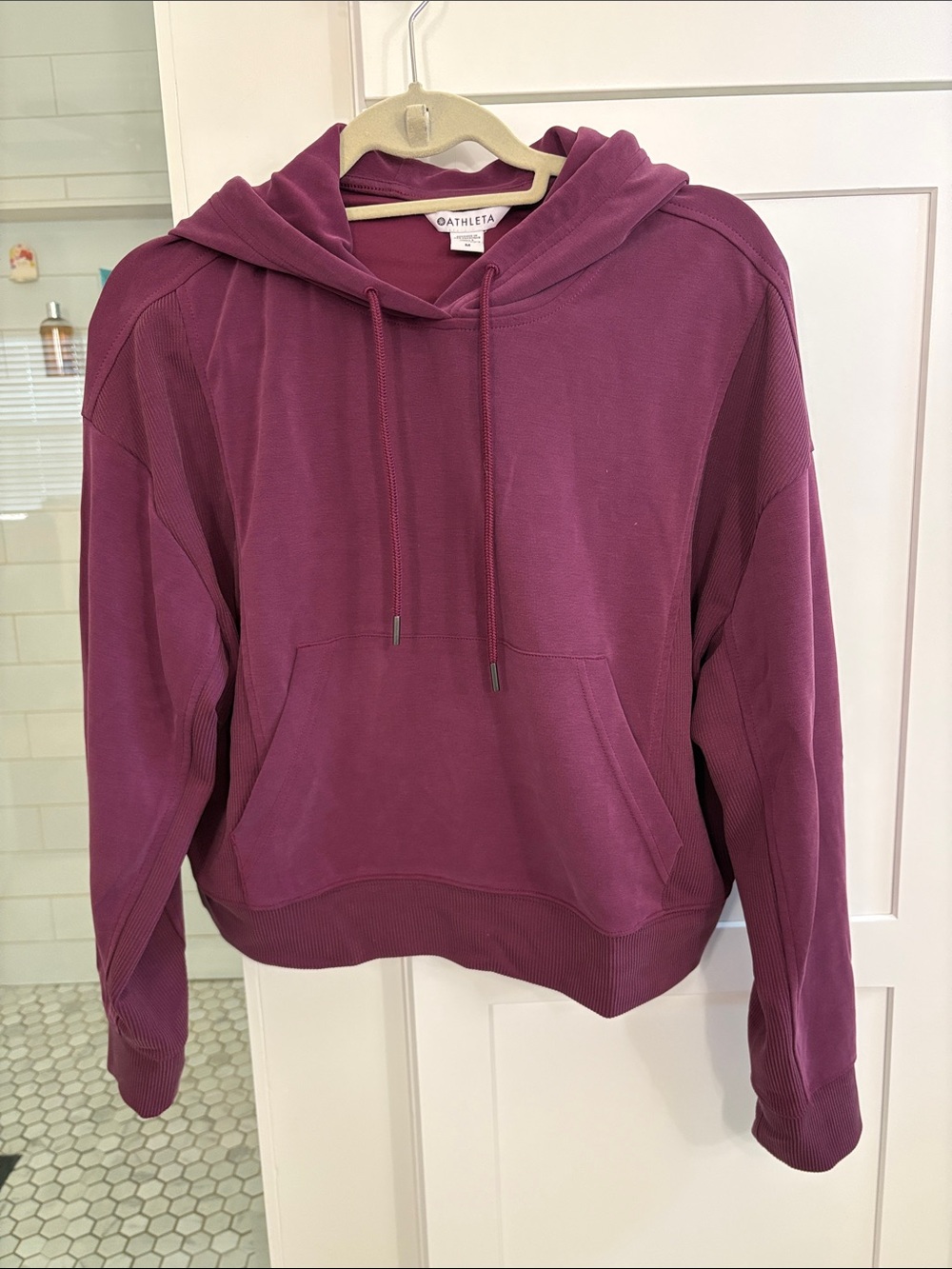 Athleta Deep Plum Seasoft Pullover Hoodie with Kangaroo Pocket